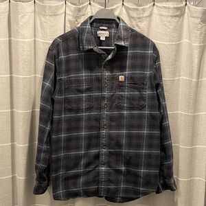 Carhartt Men's Dark Gray/Blue Plaid Button Down Shirt